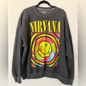Urban Outfitters oversized NIRVANA Charcoal Multicolor Graphic Crewneck Sweater